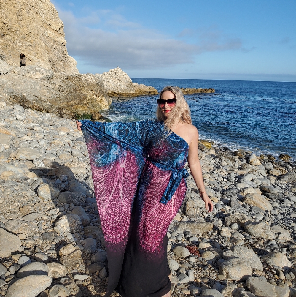 One of a Kind One Shoulder Kaftan made with Silky Fabric from Italy.